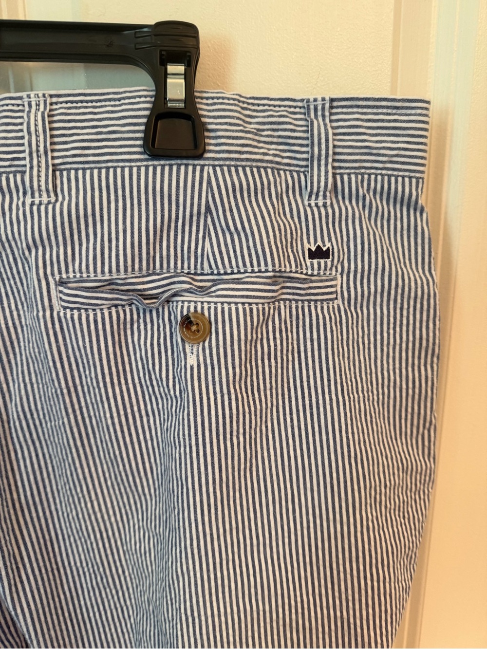 Men's Blue Pinstripe Cotton Shorts - Picture 7 of 10
